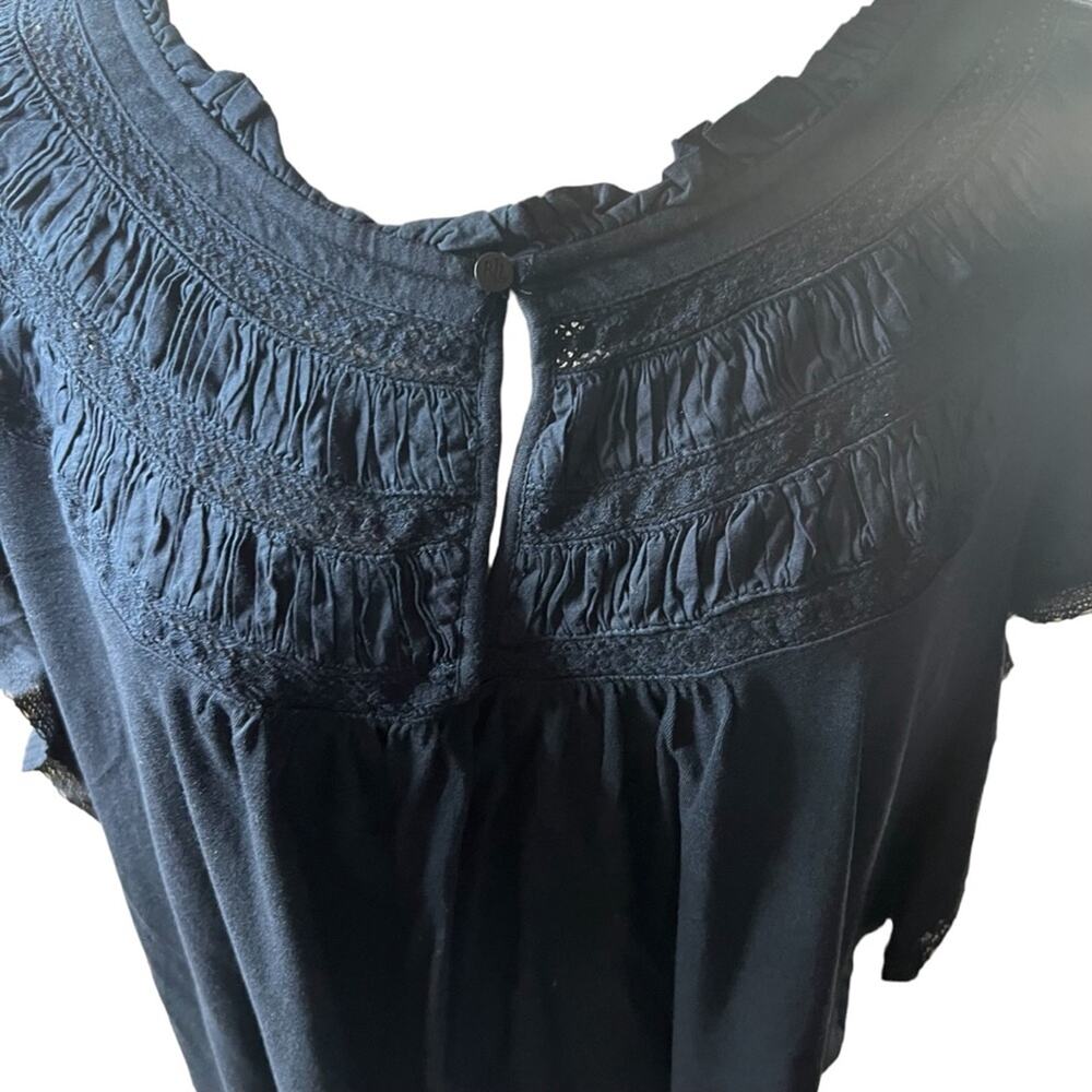 Lauren Ralph Lauren Lace Trim Jersey Flutter Sleeve Blouse Navy NEW Size 2X Plus - Picture 3 of 7